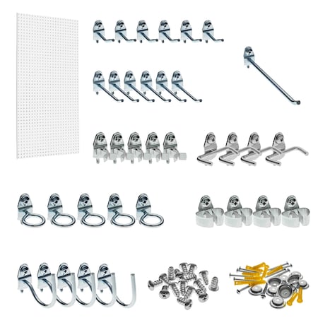 Triton Products 36pc Locking Hook Assortment W/ 24"W x 42"H x 1/4"D High Density Fiberboard Round Hole Pegboard, Whte PEG36-WHT